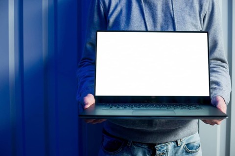 Hacker presenting laptop template