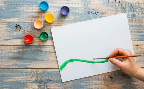 Hand drawing white paper with green watercolor brushstroke