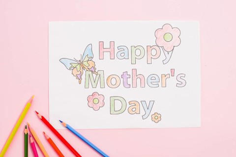Happy mothers day drawing paper with pencils