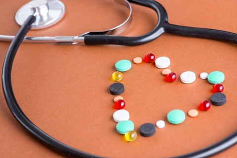Heart from drugs near stethoscope
