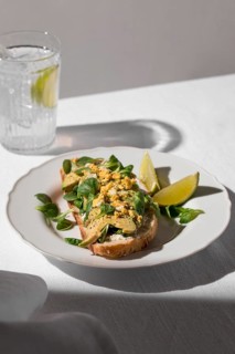 High angle avocado toast plate