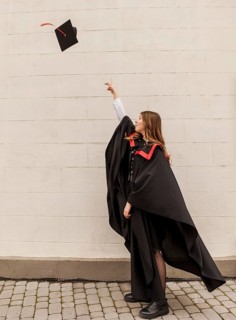 High angle graduated girl