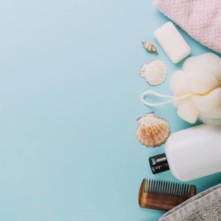 Hygiene supplies blue background