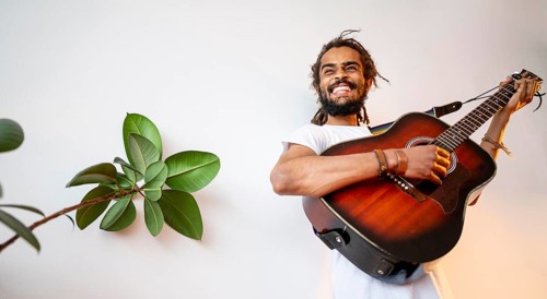 Man playing guitar with copy space