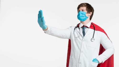 Man with mask protection glove