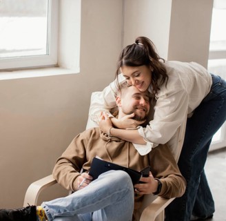Medium shot woman holding man