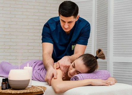 Medium shot woman receiving massage