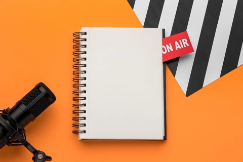 Open copy space notebook mic top view