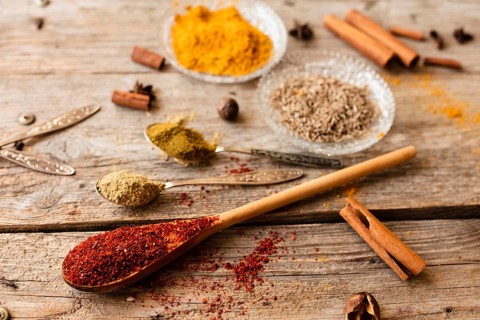Spoons with various types spices