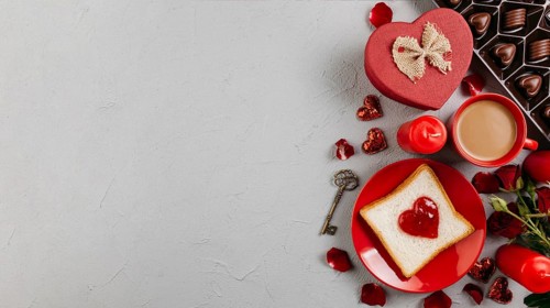 Toast with jam heart shape with coffee cup