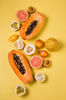 Top view assortment exotic fruits table