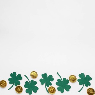 Top view coins clovers frame
