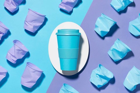 Top view reusable cup with plastic cups