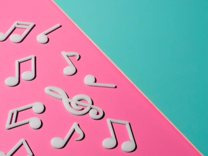 White musical notes with copy space