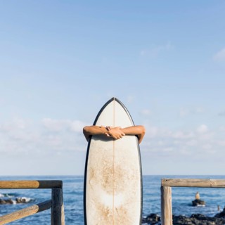 Woman with surfboard beach