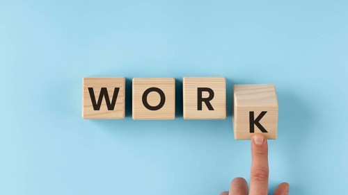 Work word wooden cubes arrangement