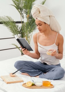 Young woman making natural face mask 2