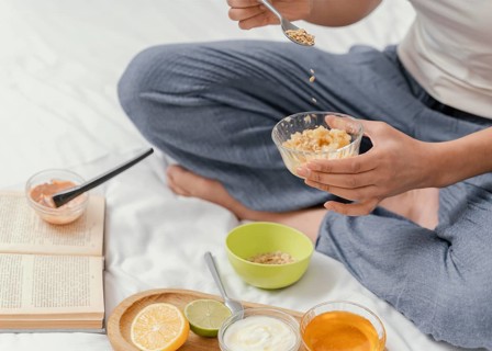 Young woman making natural face mask 4