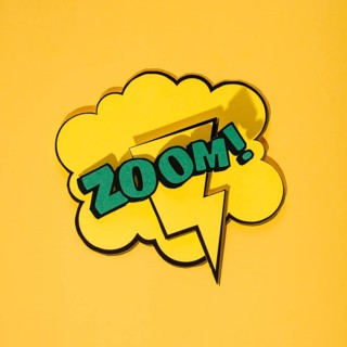 Zoom phrase cartoon expression illustration speech bubble against yellow background