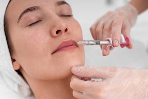 Beautician doing filler injection female client 2