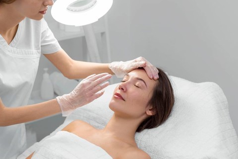 Beautician with female client salon face care routine 2