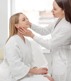 Beautician woman clinic consults client 3