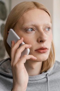Close up woman talking phone