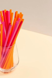 Colorful plastic straw collection glass