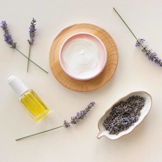 Lavender cream top view spa treatment concept