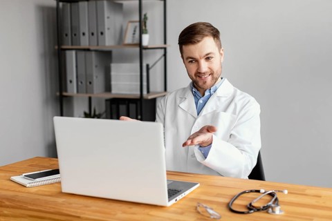 Medium shot doctor working desk