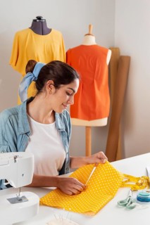 Medium shot woman holding fabric