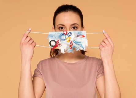 Portrait woman with craft mask