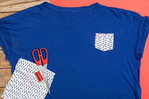 Top view blue shirt fabric