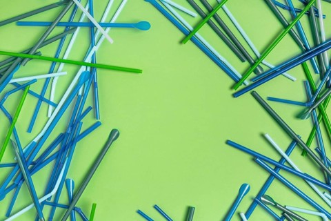 Top view colorful plastic straw collection