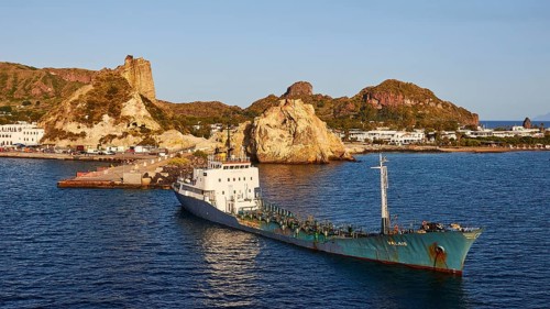 Supply ship at anchor