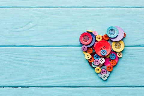 Flat lay buttons heart shape valentines day