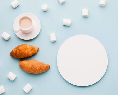 Marshmallow with croissants coffee breakfast