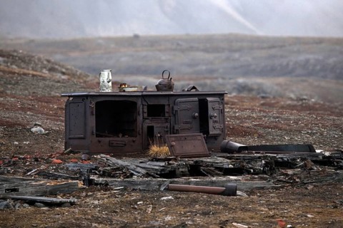 Rusty cast iron stove in Camp Mansfield