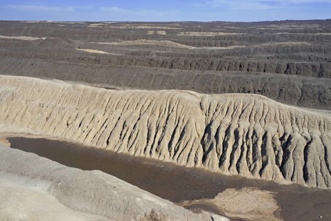 Aerial view over exploited and devastated landscape of the Nochten opencast pit