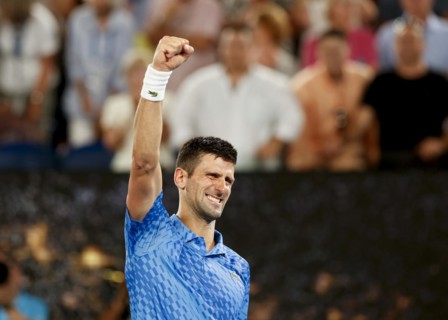 Novak Djokovic celebrates after winning