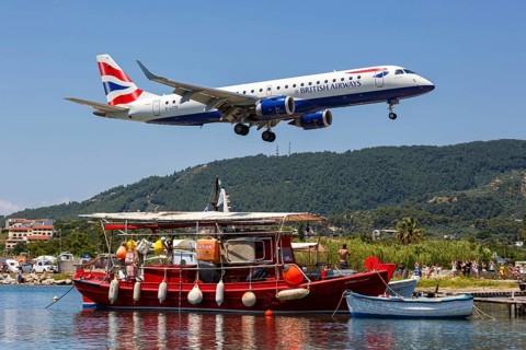 A British Airways Boeing 737-800 aircraft with the registration G-LCYO at Skiathos Airport