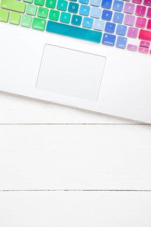 Top view laptop with colorful keyboard