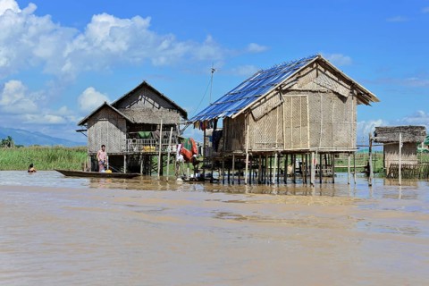 Reed huts on Inle Lake