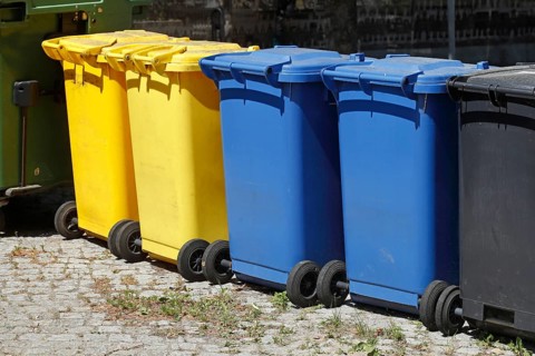Colourful various recycling bins and waste bins