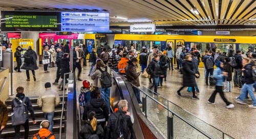 Public transport with many passengers and commuters