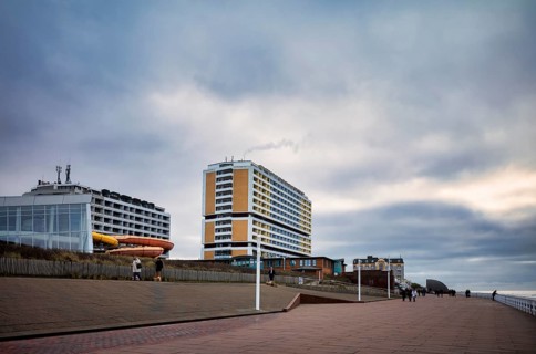 View from the promenade of high-rise building with holiday flats