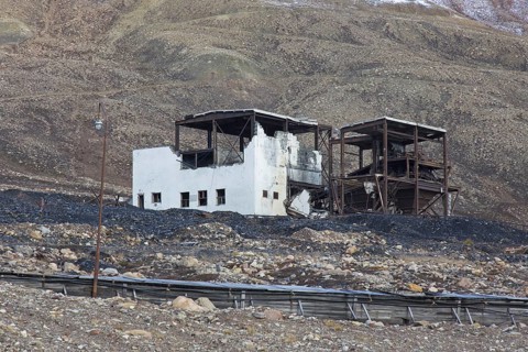 Derelict mining buildings at Pyramiden