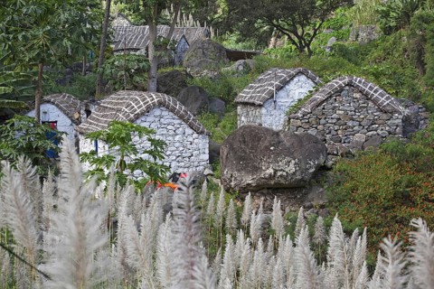 Rural village with stone huts in the Ribeira Grande Valley on the island Santo Antao