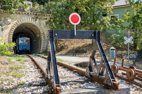 Historic railcar in tunnel