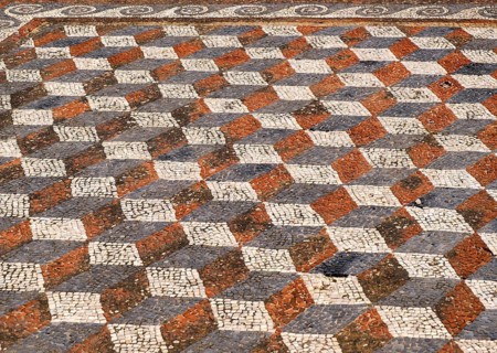 Mosaic floor with geometric decorations